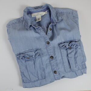 Light-Denim Tencell Boyfriend-look Button Down Shirt XS